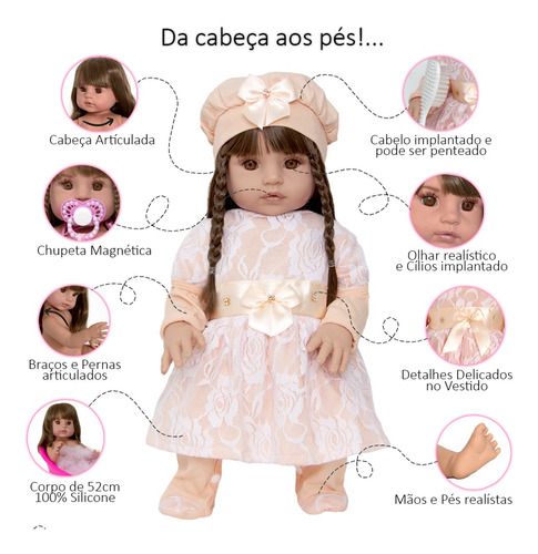 Boneca Bebê Reborn Linda Princesa Roupa Salmão Fada Madrinha